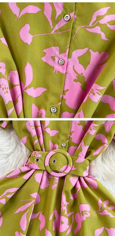 Retro Collar Slimming A - Line Print Midi Summer Vintage Dress - American Thistle Retro Collar Slimming A - Line Print Midi Summer Vintage Dress