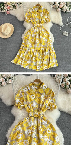 Retro Collar Slimming A - Line Print Midi Summer Vintage Dress - American Thistle Retro Collar Slimming A - Line Print Midi Summer Vintage Dress