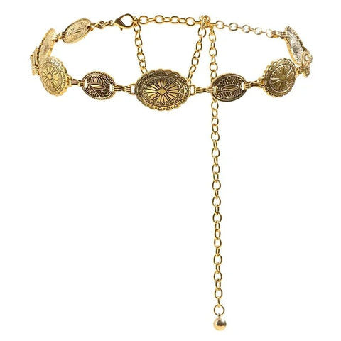 Retro style women's metal waist chain accessories Decorative circle carved chain belt high style accessories - American ThistleRetro style women's metal waist chain accessories Decorative circle carved chain belt high style accessories
