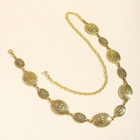 Retro style women's metal waist chain accessories Decorative circle carved chain belt high style accessories - American ThistleRetro style women's metal waist chain accessories Decorative circle carved chain belt high style accessories