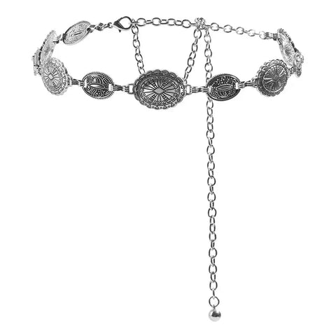 Retro style women's metal waist chain accessories Decorative circle carved chain belt high style accessories - American ThistleRetro style women's metal waist chain accessories Decorative circle carved chain belt high style accessories