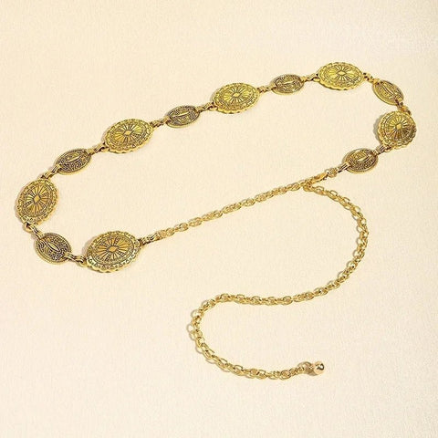 Retro style women's metal waist chain accessories Decorative circle carved chain belt high style accessories - American ThistleRetro style women's metal waist chain accessories Decorative circle carved chain belt high style accessories