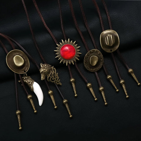 Retro Western Cowboy Necklace Bolo Tie European American Personality Casual Necklace Choker Gem Pendant Banquet Party Accessorie - American ThistleRetro Western Cowboy Necklace Bolo Tie European American Personality Casual Necklace Choker Gem Pendant Banquet Party Accessorie