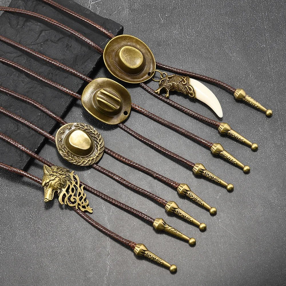 Retro Western Cowboy Necklace Bolo Tie European American Personality Casual Necklace Choker Gem Pendant Banquet Party Accessorie - American ThistleRetro Western Cowboy Necklace Bolo Tie European American Personality Casual Necklace Choker Gem Pendant Banquet Party Accessorie