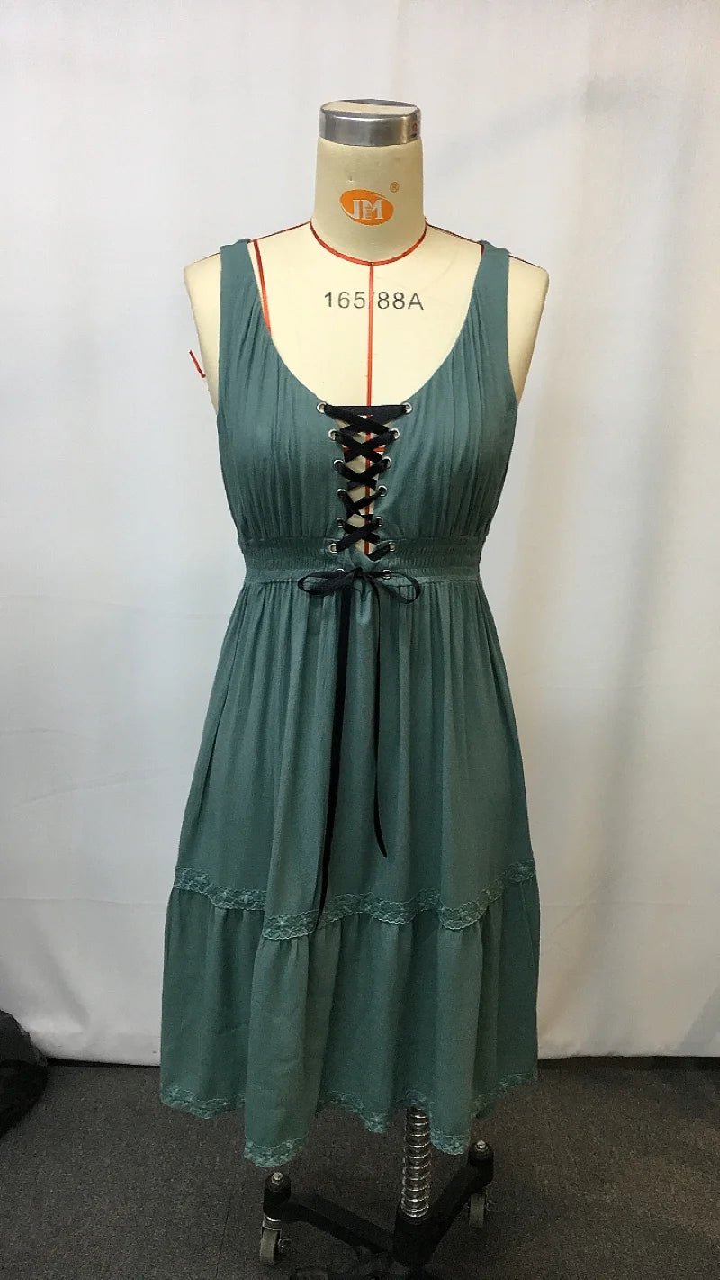 Retro western cowboy style casual suspender dress - American Thistle Retro western cowboy style casual suspender dress