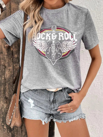 Rock Roll Letter Cheerful Guitar Graphic T Shirts - American Thistle Rock Roll Letter Cheerful Guitar Graphic T Shirts