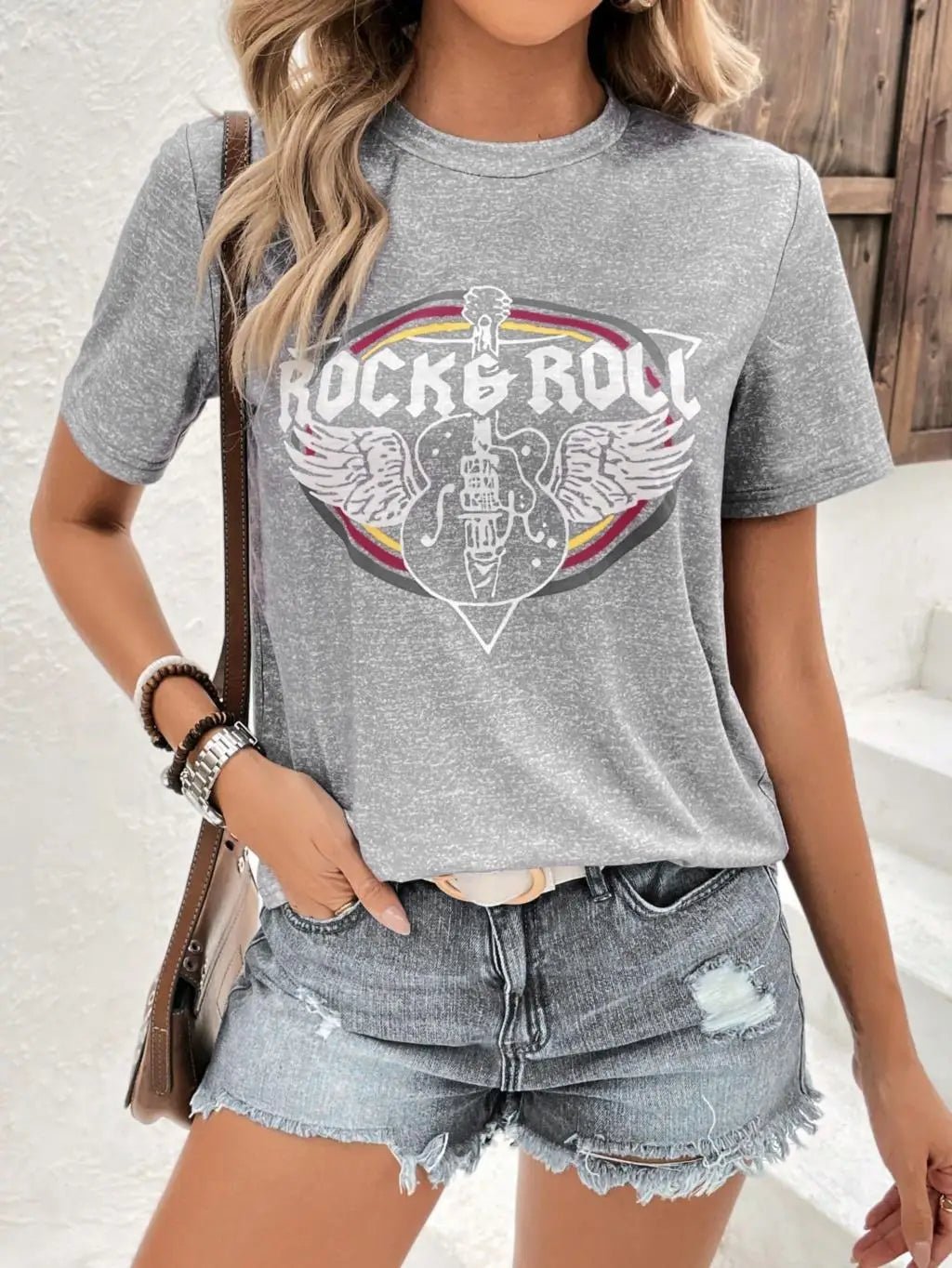 Rock Roll Letter Cheerful Guitar Graphic T Shirts - American Thistle Rock Roll Letter Cheerful Guitar Graphic T Shirts
