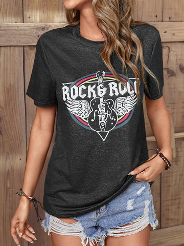 Rock Roll Letter Cheerful Guitar Graphic T Shirts - American Thistle Rock Roll Letter Cheerful Guitar Graphic T Shirts