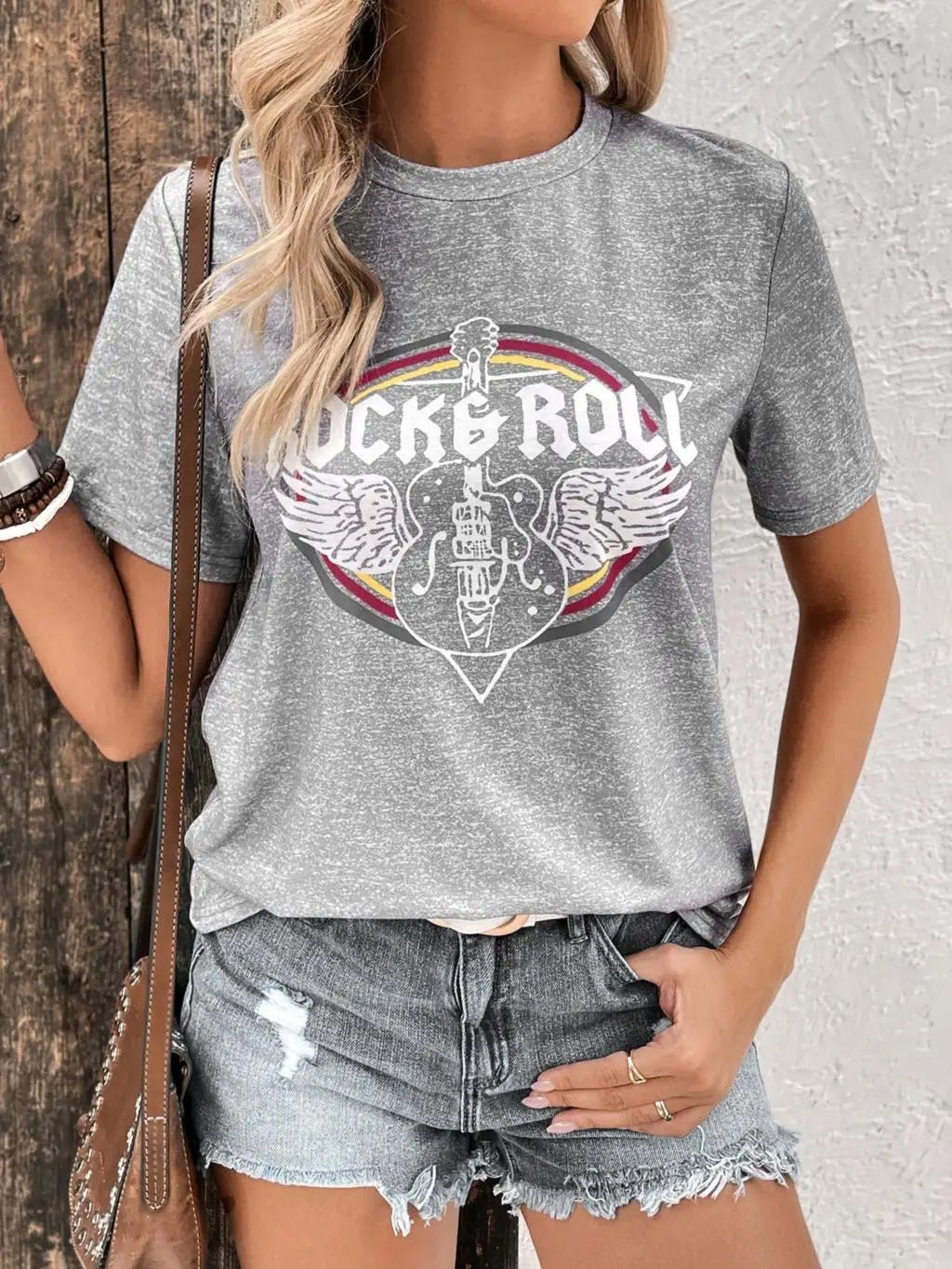 Rock Roll Letter Cheerful Guitar Graphic T Shirts - American Thistle Rock Roll Letter Cheerful Guitar Graphic T Shirts