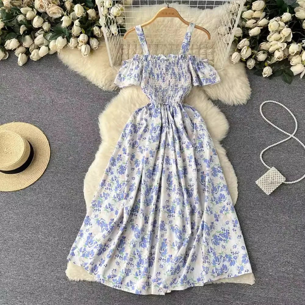 Romantic Off the Shoulders Floral Print Long Summer Beach Dress Women Fashion - American Thistle Romantic Off the Shoulders Floral Print Long Summer Beach Dress Women Fashion