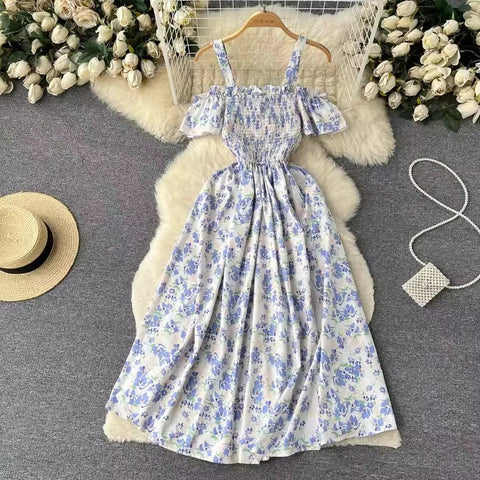 Romantic Off the Shoulders Floral Print Long Summer Beach Dress Women Fashion - American Thistle Romantic Off the Shoulders Floral Print Long Summer Beach Dress Women Fashion