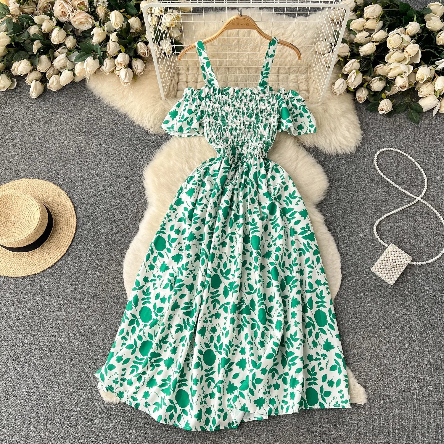 Romantic Off the Shoulders Floral Print Long Summer Beach Dress Women Fashion - American Thistle Romantic Off the Shoulders Floral Print Long Summer Beach Dress Women Fashion
