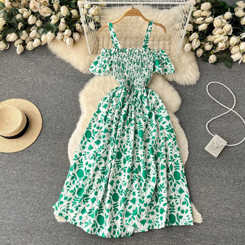 Romantic Off the Shoulders Floral Print Long Summer Beach Dress Women Fashion - American Thistle Romantic Off the Shoulders Floral Print Long Summer Beach Dress Women Fashion