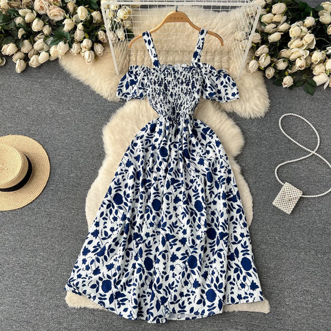 Romantic Off the Shoulders Floral Print Long Summer Beach Dress Women Fashion - American Thistle Romantic Off the Shoulders Floral Print Long Summer Beach Dress Women Fashion