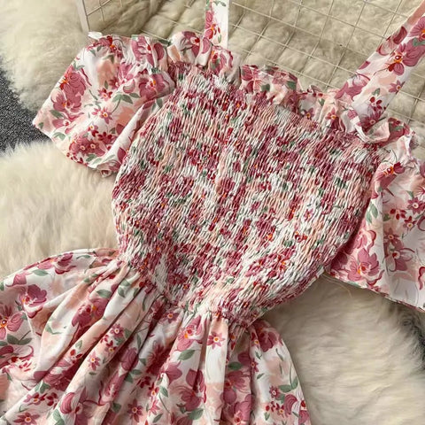 Romantic Off the Shoulders Floral Print Long Summer Beach Dress Women Fashion - American Thistle Romantic Off the Shoulders Floral Print Long Summer Beach Dress Women Fashion