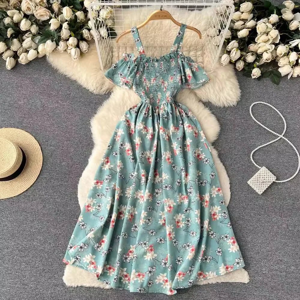 Romantic Off the Shoulders Floral Print Long Summer Beach Dress Women Fashion - American Thistle Romantic Off the Shoulders Floral Print Long Summer Beach Dress Women Fashion