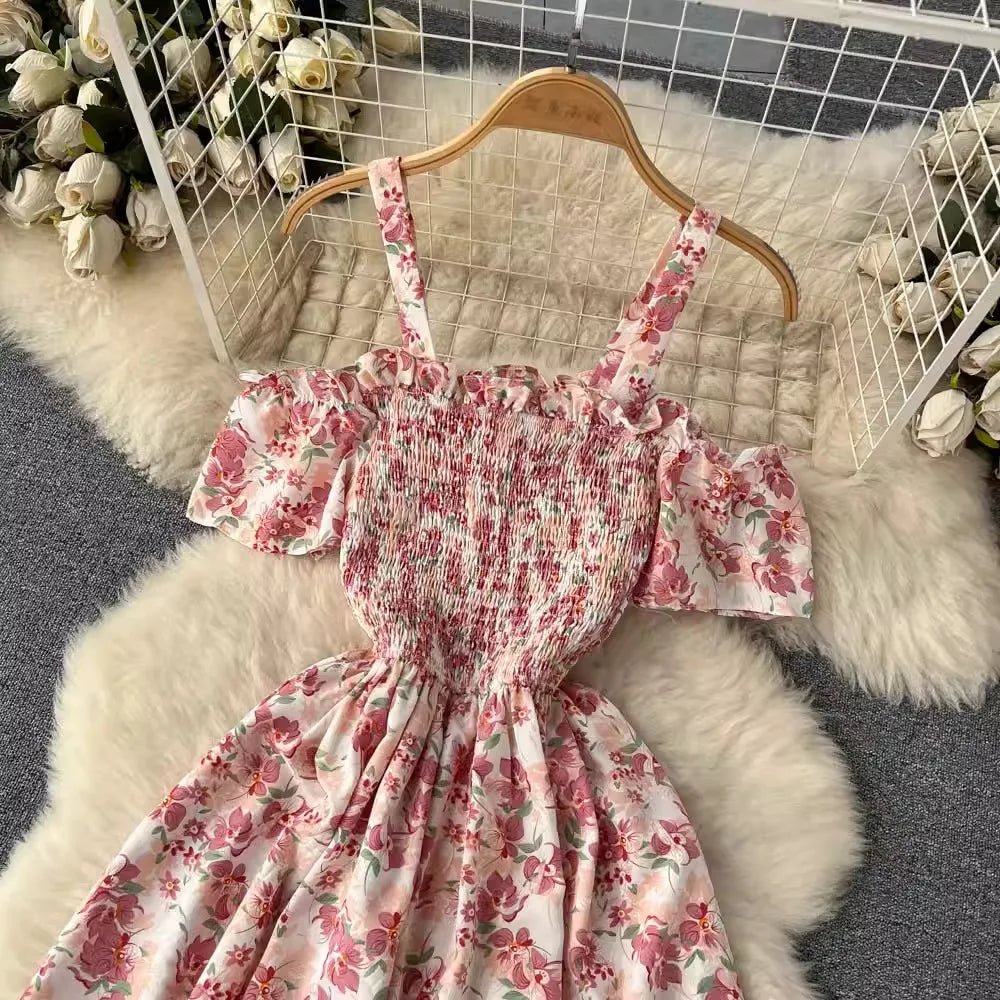 Romantic Off the Shoulders Floral Print Long Summer Beach Dress Women Fashion - American Thistle Romantic Off the Shoulders Floral Print Long Summer Beach Dress Women Fashion