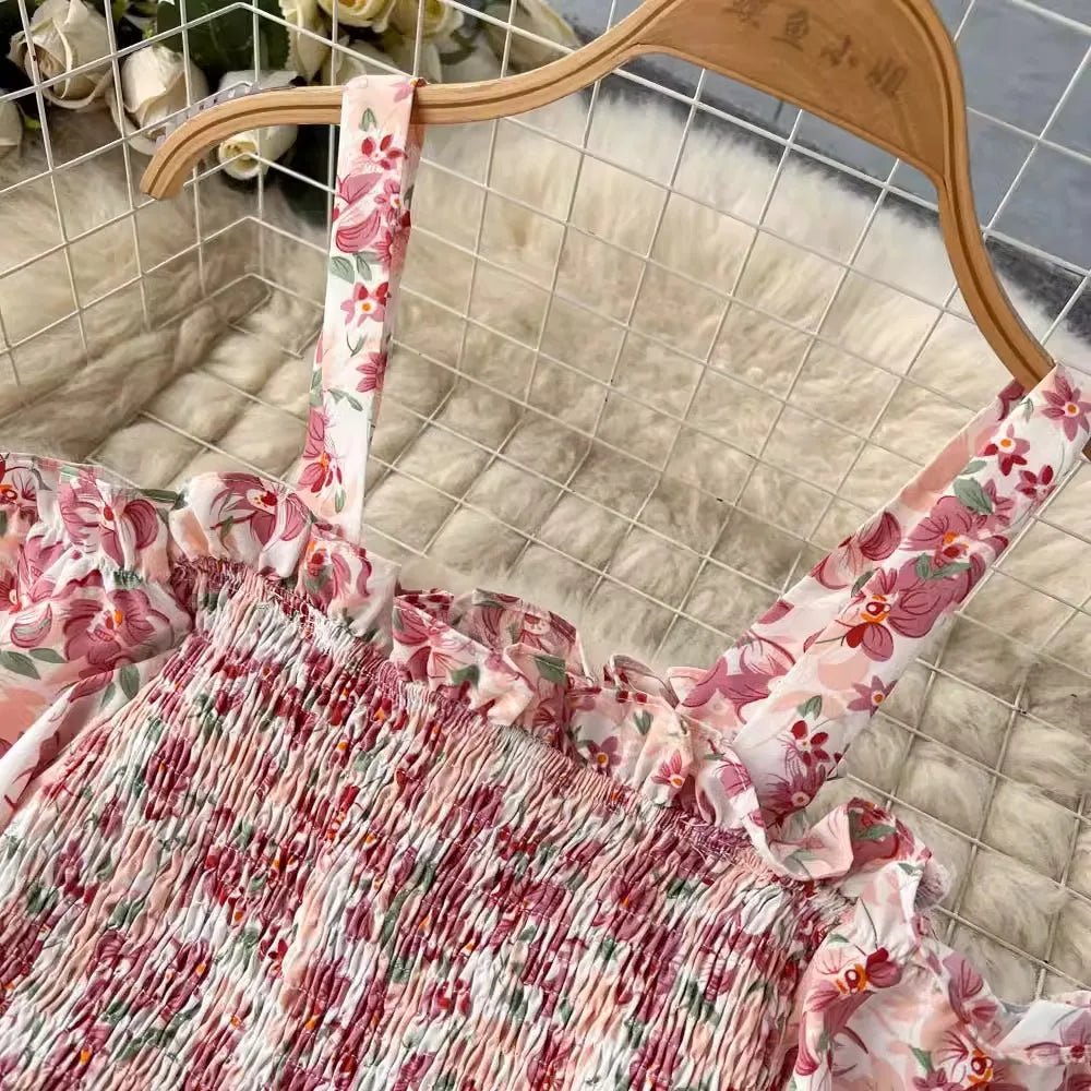 Romantic Off the Shoulders Floral Print Long Summer Beach Dress Women Fashion - American Thistle Romantic Off the Shoulders Floral Print Long Summer Beach Dress Women Fashion