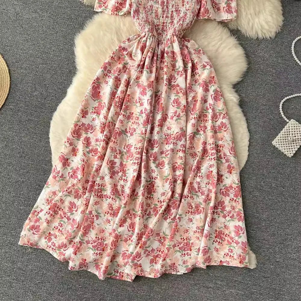 Romantic Off the Shoulders Floral Print Long Summer Beach Dress Women Fashion - American Thistle Romantic Off the Shoulders Floral Print Long Summer Beach Dress Women Fashion