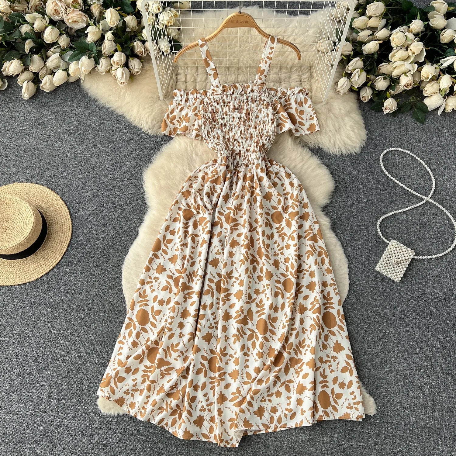 Romantic Off the Shoulders Floral Print Long Summer Beach Dress Women Fashion - American Thistle Romantic Off the Shoulders Floral Print Long Summer Beach Dress Women Fashion