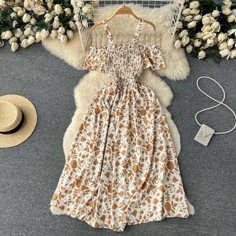 Romantic Off the Shoulders Floral Print Long Summer Beach Dress Women Fashion - American Thistle Romantic Off the Shoulders Floral Print Long Summer Beach Dress Women Fashion