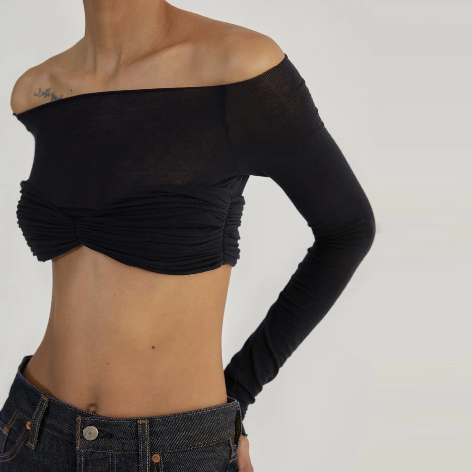 See Through Mesh Crop Top or Full Length Women Off the Shoulder Long - Sleeve - American Thistle See Through Mesh Crop Top or Full Length Women Off the Shoulder Long - Sleeve