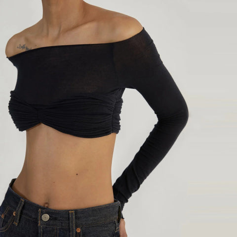 See Through Mesh Crop Top or Full Length Women Off the Shoulder Long - Sleeve - American Thistle See Through Mesh Crop Top or Full Length Women Off the Shoulder Long - Sleeve