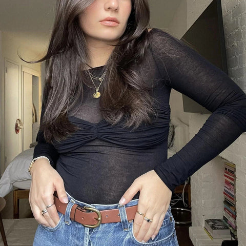 See Through Mesh Crop Top or Full Length Women Off the Shoulder Long - Sleeve - American Thistle See Through Mesh Crop Top or Full Length Women Off the Shoulder Long - Sleeve