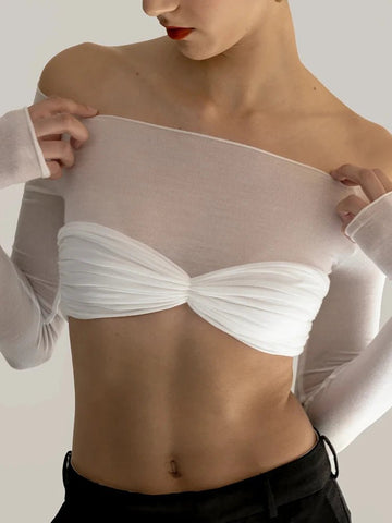 See Through Mesh Crop Top or Full Length Women Off the Shoulder Long - Sleeve - American Thistle See Through Mesh Crop Top or Full Length Women Off the Shoulder Long - Sleeve