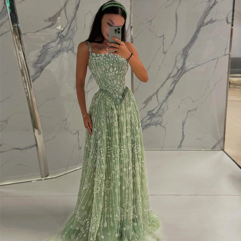 SElegant Sage Green Luxury Evening Dress for Women - American Thistle SElegant Sage Green Luxury Evening Dress for Women