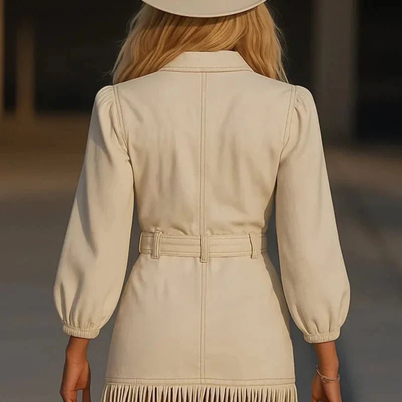 Sexy V - neck Mini Dress with Belt Waist Mini Dress Women's Fashion Tassel Splicing - American Thistle Sexy V - neck Mini Dress with Belt Waist Mini Dress Women's Fashion Tassel Splicing