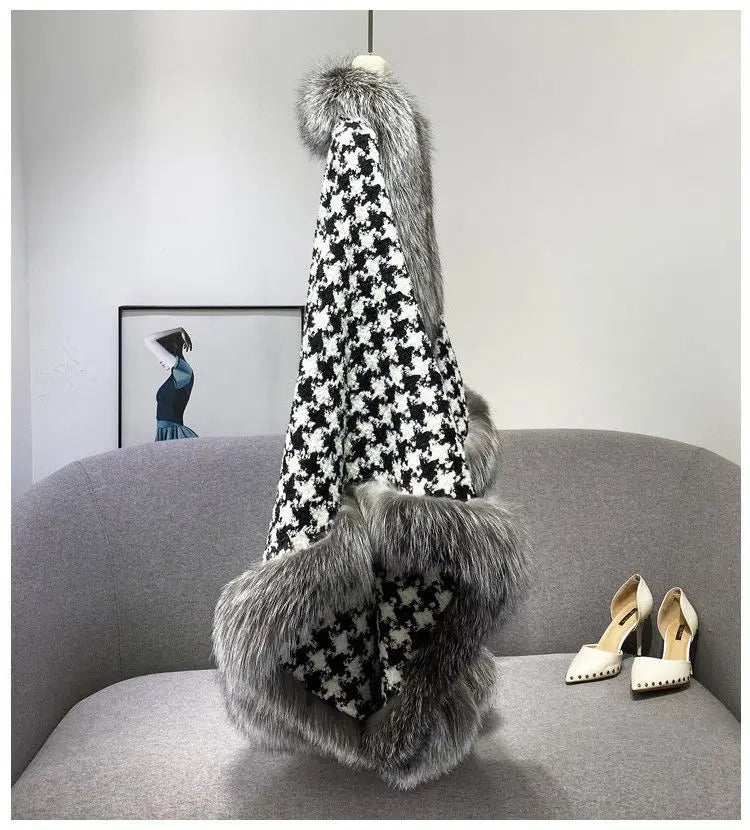 Shawl Outwear Ladies Loose Casual Houndstooth Thick Warm Cloak Jacket Women Double Sided Wear Fashion Vintage Female Faux Fur Coat - American ThistleShawl Outwear Ladies Loose Casual Houndstooth Thick Warm Cloak Jacket Women Double Sided Wear Fashion Vintage Female Faux Fur Coat