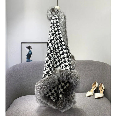 Shawl Outwear Ladies Loose Casual Houndstooth Thick Warm Cloak Jacket Women Double Sided Wear Fashion Vintage Female Faux Fur Coat - American ThistleShawl Outwear Ladies Loose Casual Houndstooth Thick Warm Cloak Jacket Women Double Sided Wear Fashion Vintage Female Faux Fur Coat