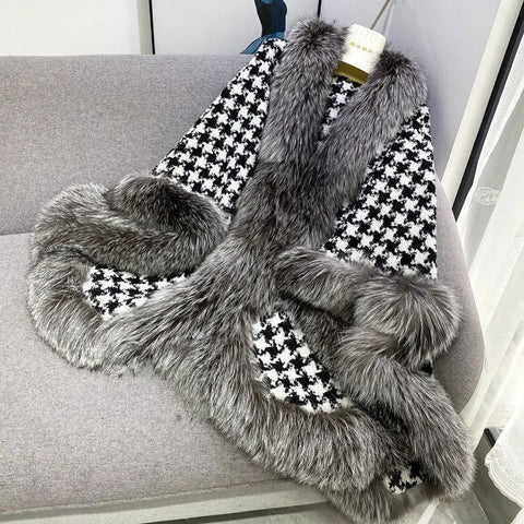 Shawl Outwear Ladies Loose Casual Houndstooth Thick Warm Cloak Jacket Women Double Sided Wear Fashion Vintage Female Faux Fur Coat - American ThistleShawl Outwear Ladies Loose Casual Houndstooth Thick Warm Cloak Jacket Women Double Sided Wear Fashion Vintage Female Faux Fur Coat