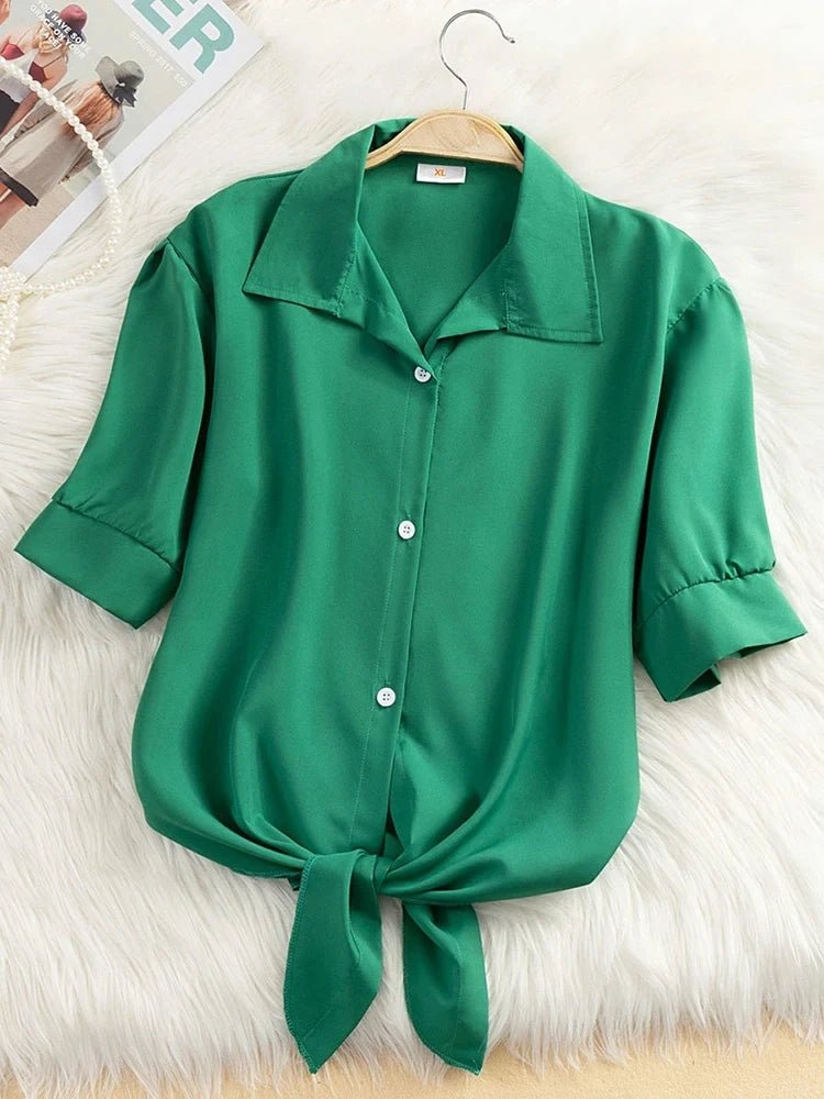 Short Sleeve Chiffon Blouse Casual Shirt - American Thistle Short Sleeve Chiffon Blouse Casual Shirt