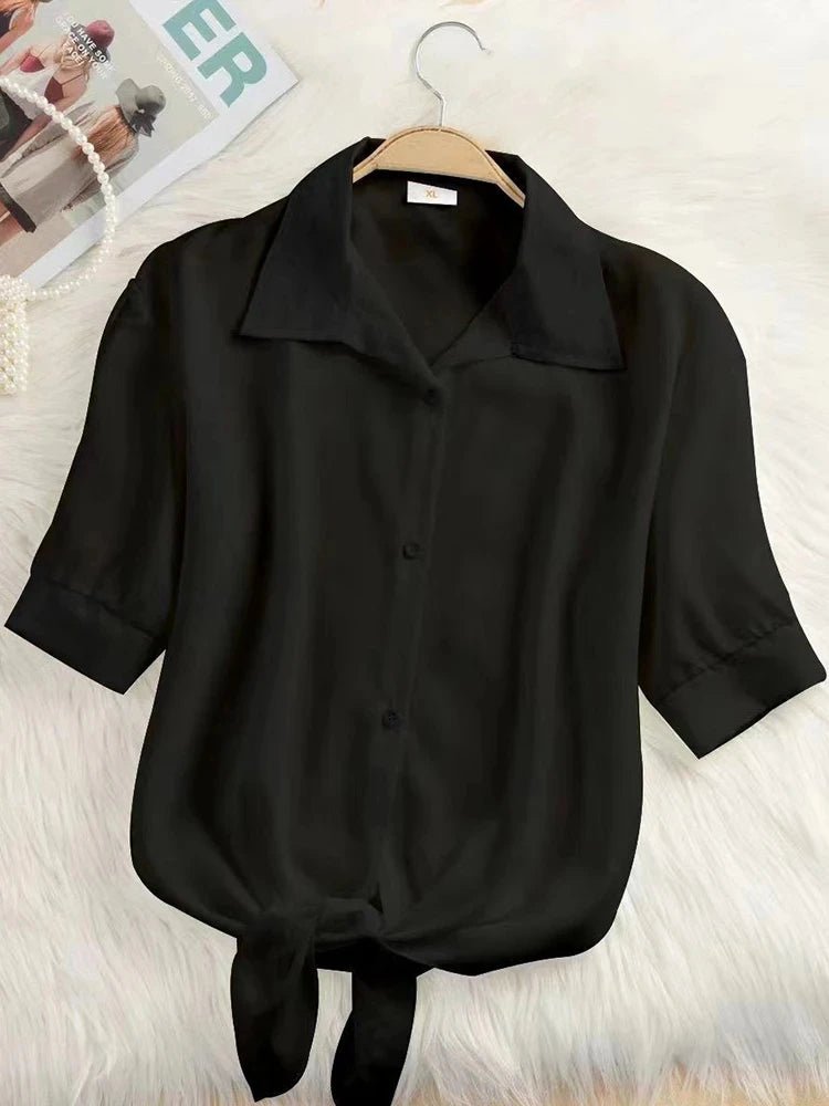 Short Sleeve Chiffon Blouse Casual Shirt - American Thistle Short Sleeve Chiffon Blouse Casual Shirt