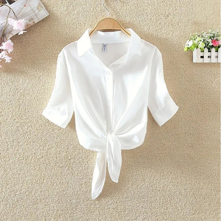 Short Sleeve Chiffon Blouse Casual Shirt - American Thistle Short Sleeve Chiffon Blouse Casual Shirt