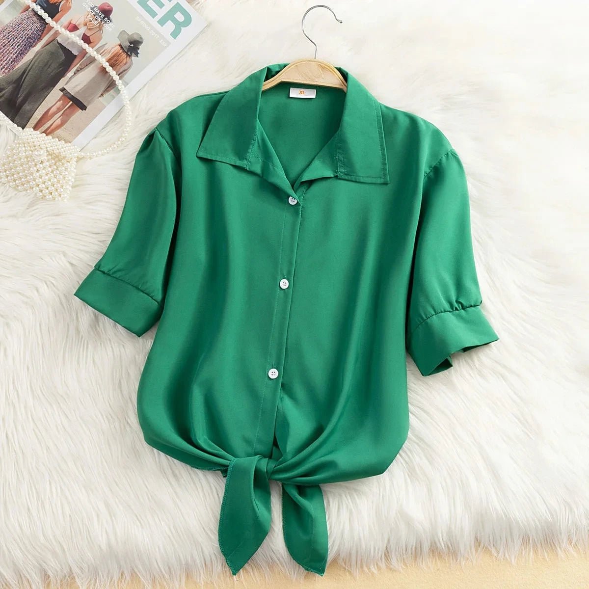 Short Sleeve Chiffon Blouse Casual Shirt - American Thistle Short Sleeve Chiffon Blouse Casual Shirt