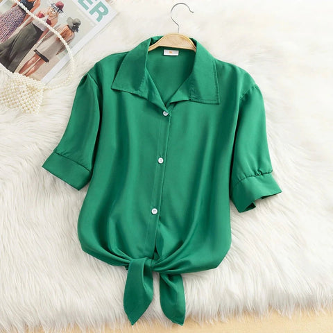 Short Sleeve Chiffon Blouse Casual Shirt - American Thistle Short Sleeve Chiffon Blouse Casual Shirt