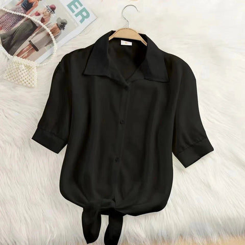 Short Sleeve Chiffon Blouse Casual Shirt - American Thistle Short Sleeve Chiffon Blouse Casual Shirt