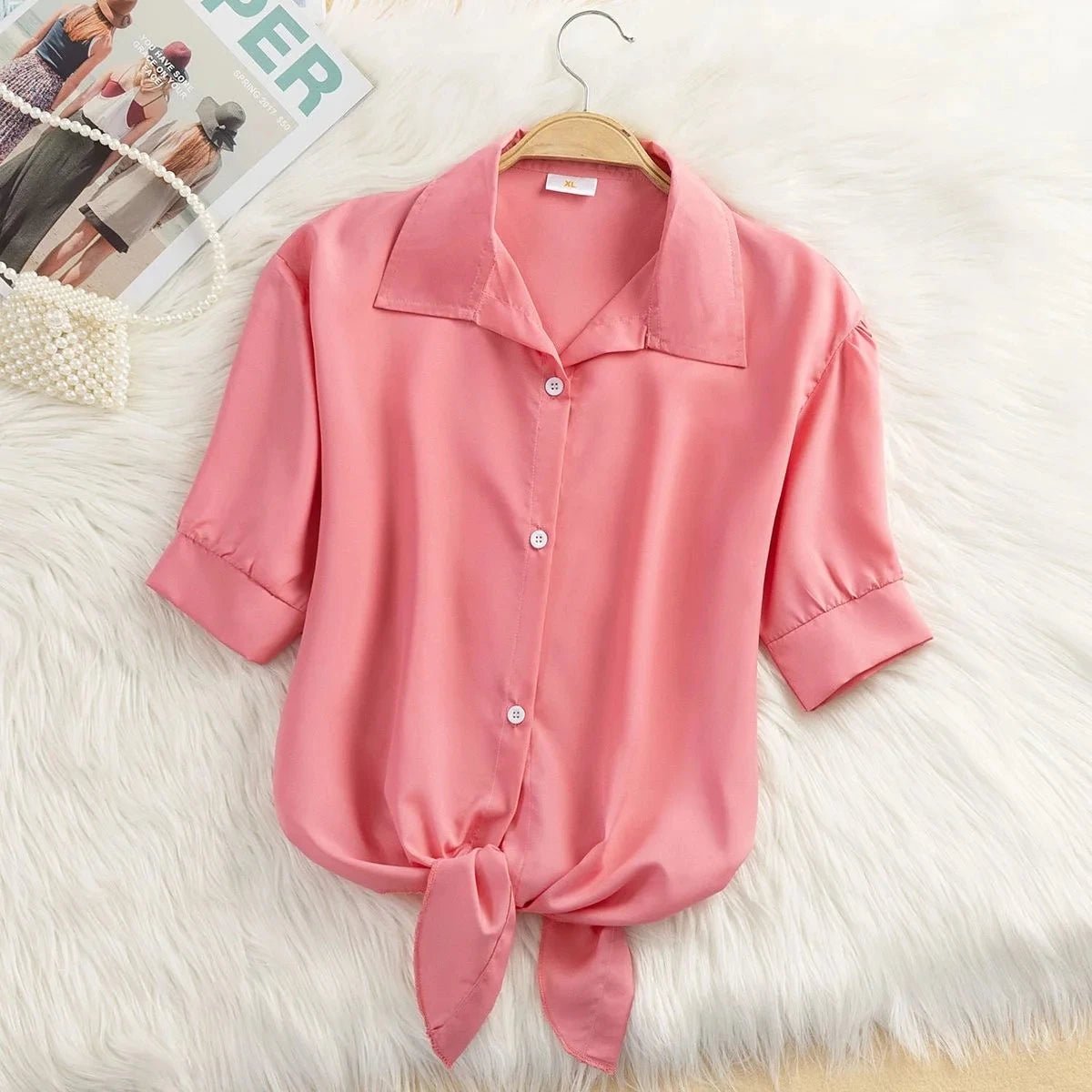 Short Sleeve Chiffon Blouse Casual Shirt - American Thistle Short Sleeve Chiffon Blouse Casual Shirt