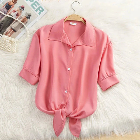 Short Sleeve Chiffon Blouse Casual Shirt - American Thistle Short Sleeve Chiffon Blouse Casual Shirt