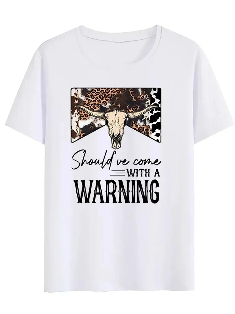 Should've Come with A Warning Print Women Cowboy Western Country Graphic Tee - American ThistleShould've Come with A Warning Print Women Cowboy Western Country Graphic Tee