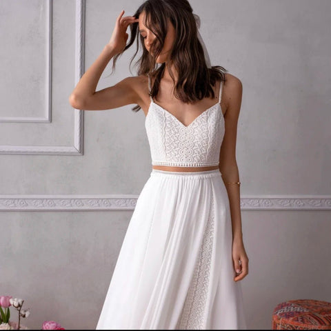 Simple Elegant Two - Piece Dress Spaghetti Straps Backless Sleeveless - American Thistle Simple Elegant Two - Piece Dress Spaghetti Straps Backless Sleeveless