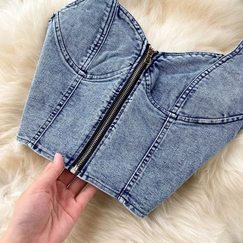 Skirt Sets Women Denim Skirts Two Piece Set Tanks Sleeve Less Slim Fit Vests High Waist Jeans Button Streetwear Summer - American Thistle Skirt Sets Women Denim Skirts Two Piece Set Tanks Sleeve Less Slim Fit Vests High Waist Jeans Button Streetwear Summer