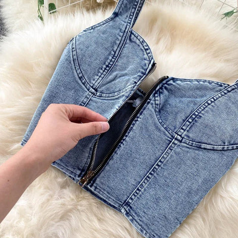 Skirt Sets Women Denim Skirts Two Piece Set Tanks Sleeve Less Slim Fit Vests High Waist Jeans Button Streetwear Summer - American Thistle Skirt Sets Women Denim Skirts Two Piece Set Tanks Sleeve Less Slim Fit Vests High Waist Jeans Button Streetwear Summer