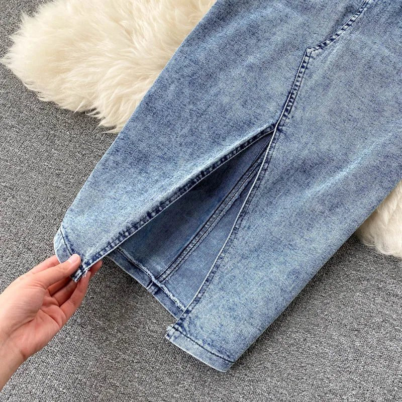 Skirt Sets Women Denim Skirts Two Piece Set Tanks Sleeve Less Slim Fit Vests High Waist Jeans Button Streetwear Summer - American Thistle Skirt Sets Women Denim Skirts Two Piece Set Tanks Sleeve Less Slim Fit Vests High Waist Jeans Button Streetwear Summer
