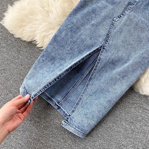 Skirt Sets Women Denim Skirts Two Piece Set Tanks Sleeve Less Slim Fit Vests High Waist Jeans Button Streetwear Summer - American Thistle Skirt Sets Women Denim Skirts Two Piece Set Tanks Sleeve Less Slim Fit Vests High Waist Jeans Button Streetwear Summer