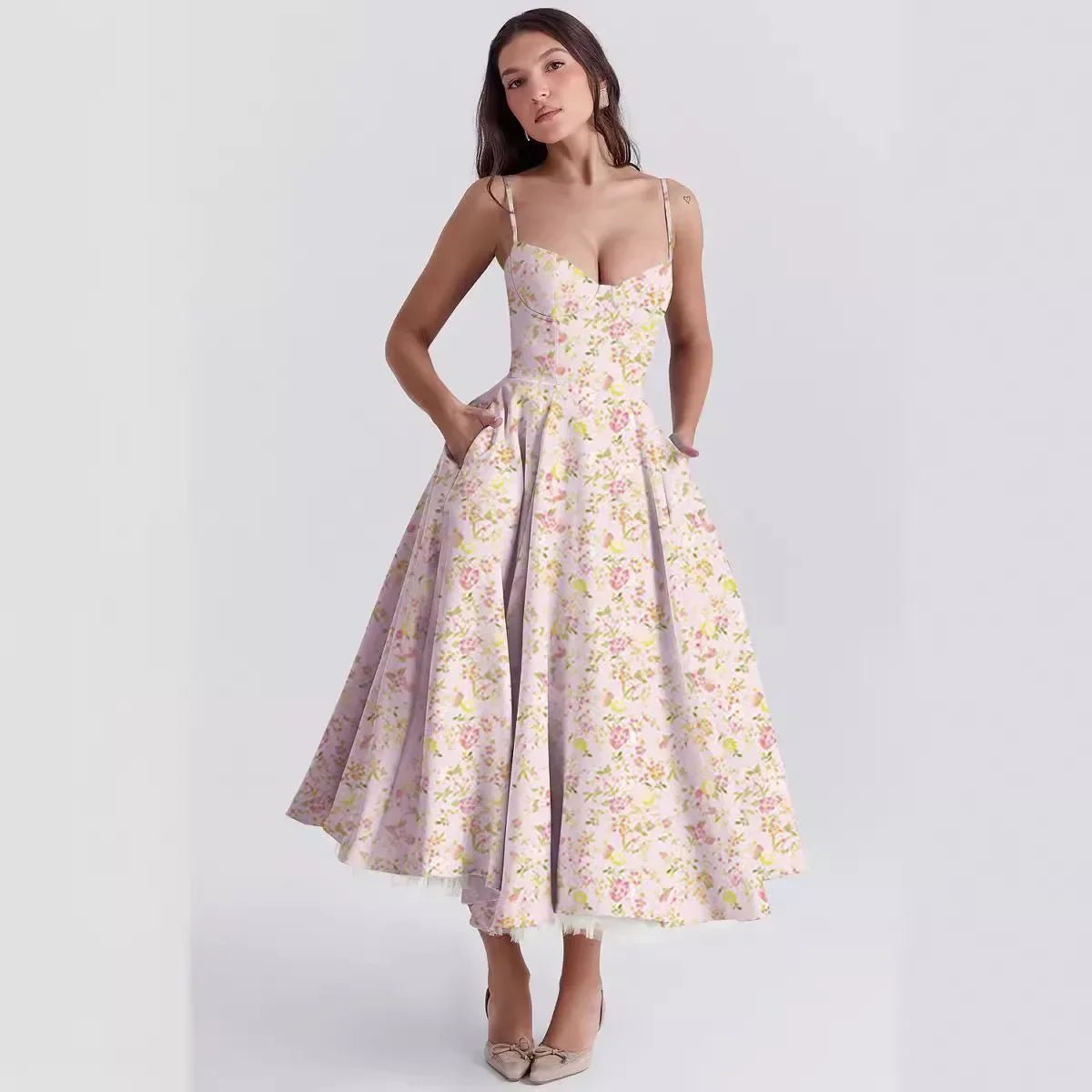 Sleeveless Dress French Gown with Sling Cross - Border - American Thistle Sleeveless Dress French Gown with Sling Cross - Border