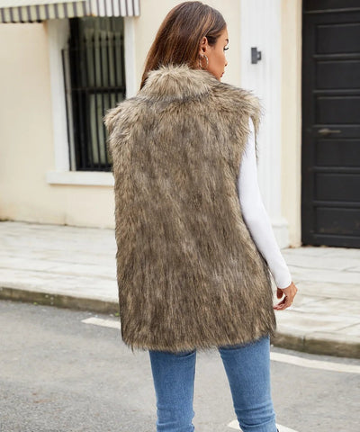 Sleeveless Thick Faux Fur Vest Coat Woman Khaki Plush Warm Waistcoat - American Thistle Sleeveless Thick Faux Fur Vest Coat Woman Khaki Plush Warm Waistcoat